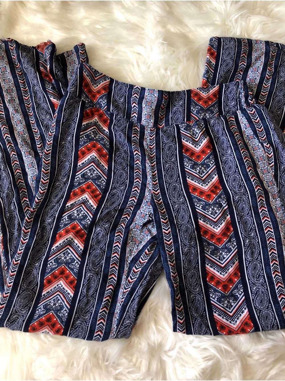 New Look Navy & Red Wide-Leg pants with Striped Chevron Print